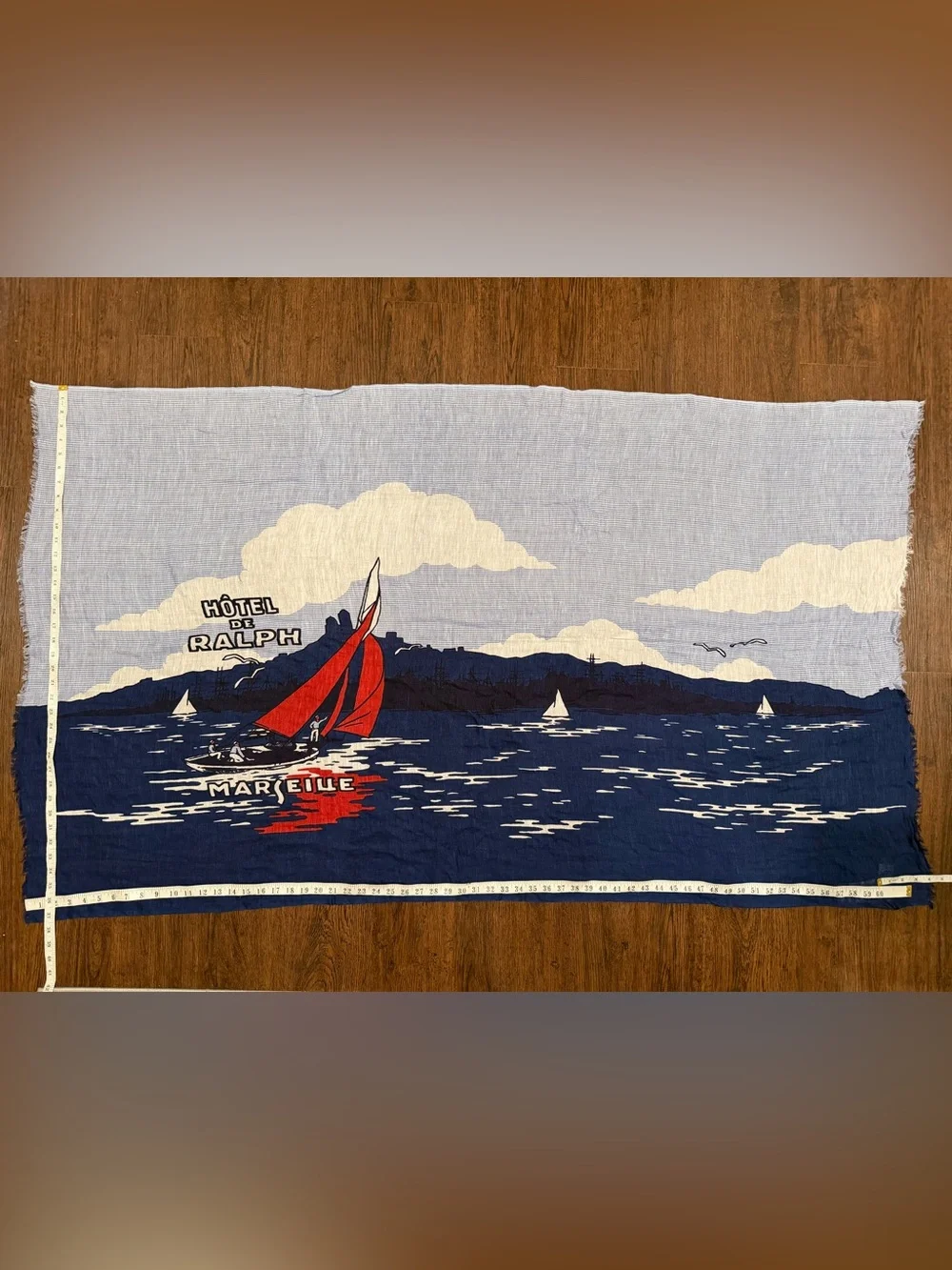 Polo Ralph Lauren Oversized Hotel Marseille France Nautical Sailboat Scarf Shawl